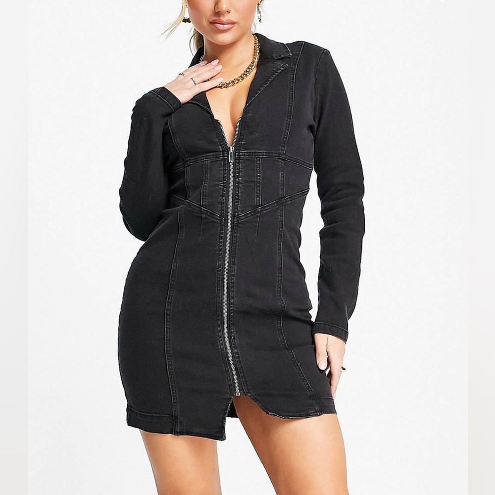 Missguided black denim zipper dress. Size 4. NWT